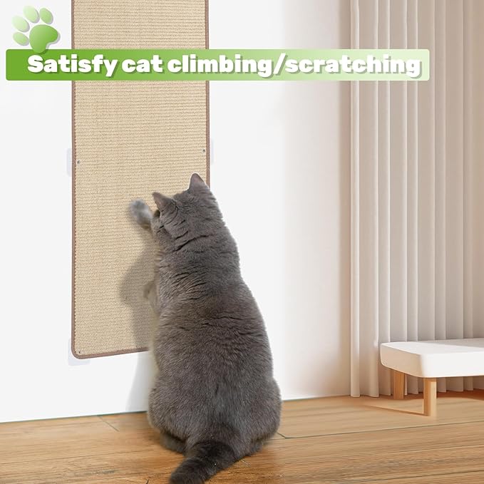 Natural Sisal Cat Wall Climbing Carpet, Wall Scratcher Carpet Mat Pad, Cat Climbing Wall, Tall Scratching Post, Wall Floor Couch Sofa Protector, Scratching Pad for Indoor Cats （78.7" Lx15.7 W, 1PC）