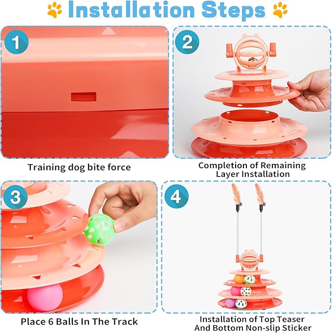 Cat Toy Interactive Pet Plaything for Indoor Kitten Interactive Kitty Puzzle Ball with 2 Cat-Tease (Orange)