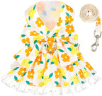 Dog Harness Dress Leash Set for Small Dog Summer Clothes Girl Female Puppy Cats Outfits Cute Floral Bowknot Princess Birthday Dress for Extra Small Pet Doggie Kitten Outfits Apparel(Yellow,XS)