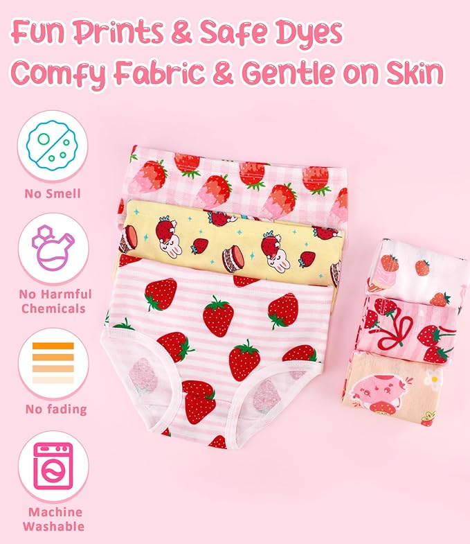 Girls and Toddlers 100% Cotton Underwear Tagless Soft Panties Size 2-3T,4-5T,6,8,10,12 (6-Pack)