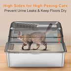 URPOWER Stainless Steel Cat Litter Box with Lid Extra Large Enclosed Litter Box for Cats Non-Sticky Metal Pan with High Sided Enclosure & Scoop, Front & Top Entry, Anti-Leakage, Easy Cleaning