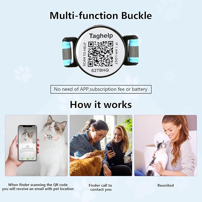Airtag Cat Collar Breakaway with QR Code Name Tag, Reflective cat Collar airtag Holder with Bell, Cat ID Tag Personalized, Ultra-Durable, Adjustable, Quick Release, Fits Most Cats (Black)