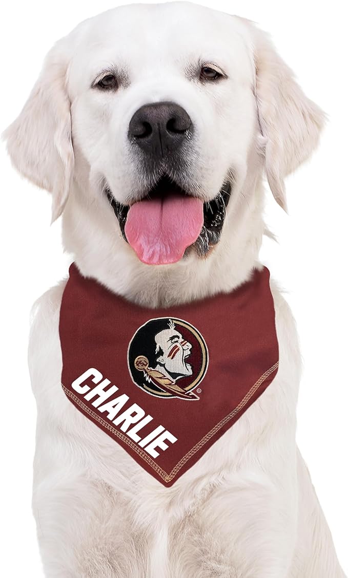 NCAA Florida State Seminoles Personalized Tie Bandana for Dogs & Cats, Size Large/X-Large. Custom Dog Bandana Scarf Bib for Pet Cat Dog. The Ultimate Game-Day & Party Customizable Bandana