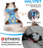 Halypet Cat Harness and Leash Set for Walking, Escape Proof Adjustable Vest Harness with 3-in-1 Integrated Buckles, Easy Control Soft Breathable Mesh with Reflective Strips for Cats, S, Azure Blue