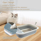 Collapsible Kitten Litter Box, 17.7 x 13.4 x 5 inch Open Cat Potty Pan with Scoop Foldable Shallow Cat Toilet Anti-Splashing Low Entrance Travel Litter Box with Falling Sand Pedal Grey