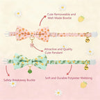 2 Pack Floral Cat Collars with Bow Tie and Bell Adjustable Breakaway Bowtie Cute Kitten Collar(Green & Yellow Flowers)