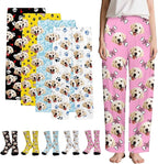 Custom Couple Pajama Pants Sock with Funny Face, Personalized PJ Anniversary Birthday Women Men Pants
