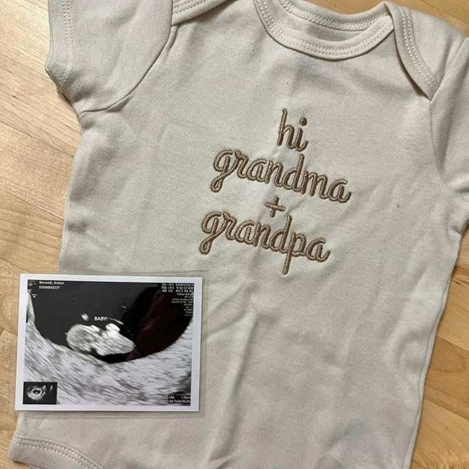 COUPLEHOODIES Personalized Baby Onesie Bodysuit – Custom Embroidery Gift for Pregnancy Reveal Baby Shower or First Grandchild