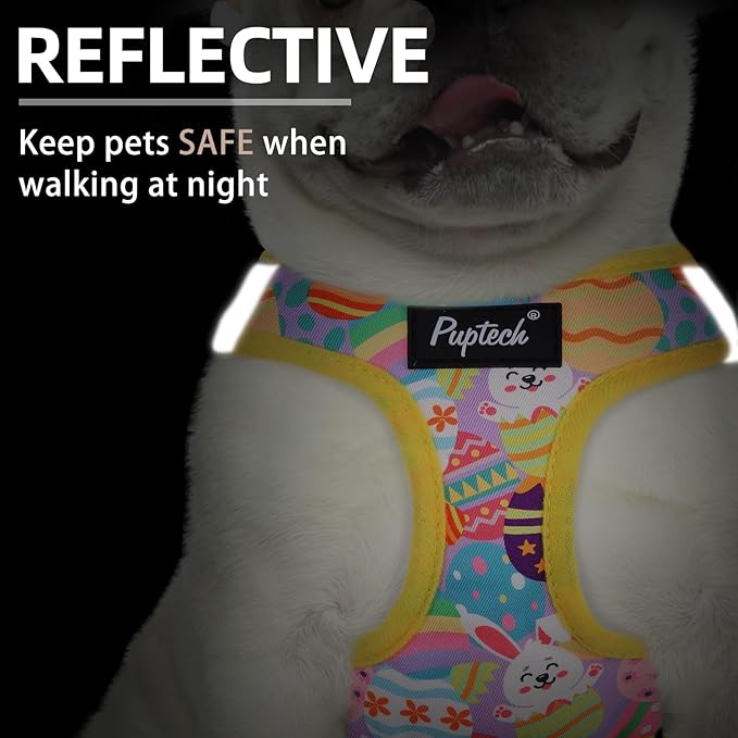 PUPTECK Dog Harness and Leash Set for Small Medium Dogs No Pull Step-in Soft Mesh Puppy Cat Vest Harnesses Reflective at Night, Easter Light Yellow, S