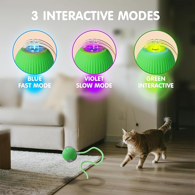 Rocfish Durable Interactive Cat Toys for Indoor Cats, Smart Automatic Cat Chase Ball Toy, Upgraded Speedy Tail Kitten Toy for Bored Indoor Adult Pets (Green)