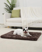 Washable Dog Bed Mat Dog Crate Pad Soft Fluffy Pet Kennel Beds Dog Sleeping Mattress for Large Jumbo Medium Small Dogs, 35 x 22 Inch, Brown