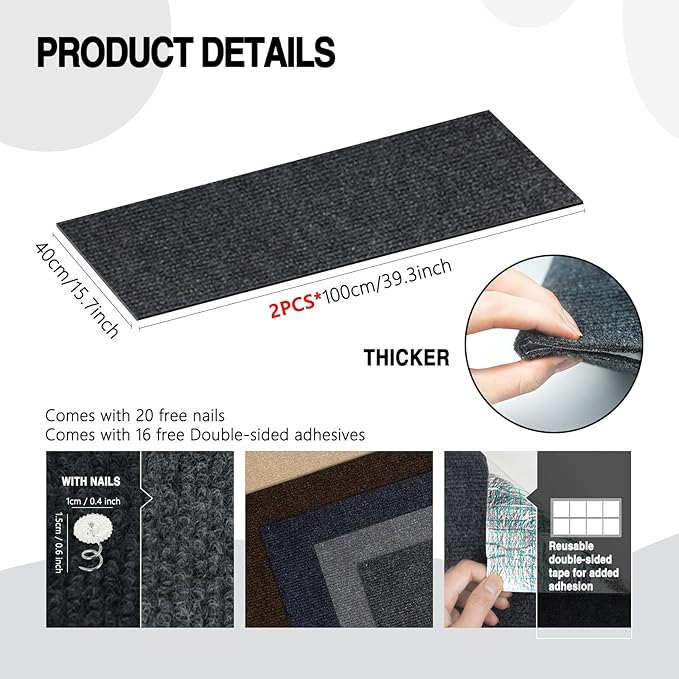 2Pack Total 78.7"x15.8" Cat Scratch Mat for Cat Couch Furniture and Wall Protector | Trimmable Self-Adhesive Carpet Climb Cat Scratcher for Covering Cat Tower and Replacement Pads (Dark Grey)