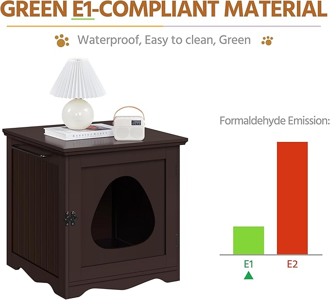 Yaheetech Cat Litter Box Enclosure, Litter Box Furniture Hidden with Towel Bar, Wooden Pet Washroom, Dog Proof Cat Litter Box Cabinet, Indoor Pet House, Side End Table, Espresso