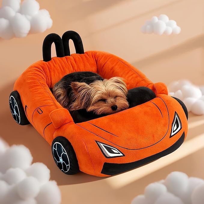 Cute Cat Beds Kitten Beds, Soft Small Dog Beds, Washable Pet Beds for Puppy and Kitty, Funny Supercar Cat Toys, 24 Inch