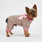 Fitwarm Leopard Dog Pajamas, Fleece Dog Clothes for Small Dogs Girl with Legs, Pet Onesie, Cat Outfit, Pink, XL