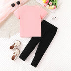 4-8T Toddler Girl Clothes Cat face print Short Sleeve Top+Pants Outfits Girl Spring and summer 2-Piece Set