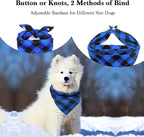 Christmas Plaid Bandana with Button, Fall Dual Layer Soft Cotton Triangle Dog Scarf Kerchief Washable Girl Boy Bandanas Adjustable Accessories for Small Medium Large Extra Large Puppy Pet
