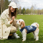 Dog Denim Jacket with Embroidered Daisy, Ripped Vintage Jean Vest for Small Dogs, Pugs, Chihuahuas, Spring Summer Autumn Festival Outfit (L)