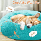 JOLLYVOGUE Calming Dog Bed Medium Size Dog, Anti-Anxiety Donut Medium Pet Bed, 27 inches Fluffy Faux Fur Round Cat Bed (Aqua Blue)