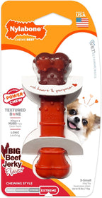 Nylabone Textured Bone Power Chew Toy for Dogs, Durable & Tough Dog Toys for Aggressive Chewers, Beef Jerky Flavor, X-Small Dogs - Up to 15 lbs, 1 Count
