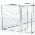 Lucky Dog 10' x 10' x 6' Heavy Duty Outdoor Welded Galvanized Steel Chain Link Dog Kennel Enclosure with 2 Configurations and Latching Door, Silver