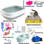 Kitten Starter Kit - 15 Piece Cat Essentials Set Includes Litter Box, Toys, Collars, Scratch Pad, Nail File, Automatic Feed Bowls, Grooming Gloves