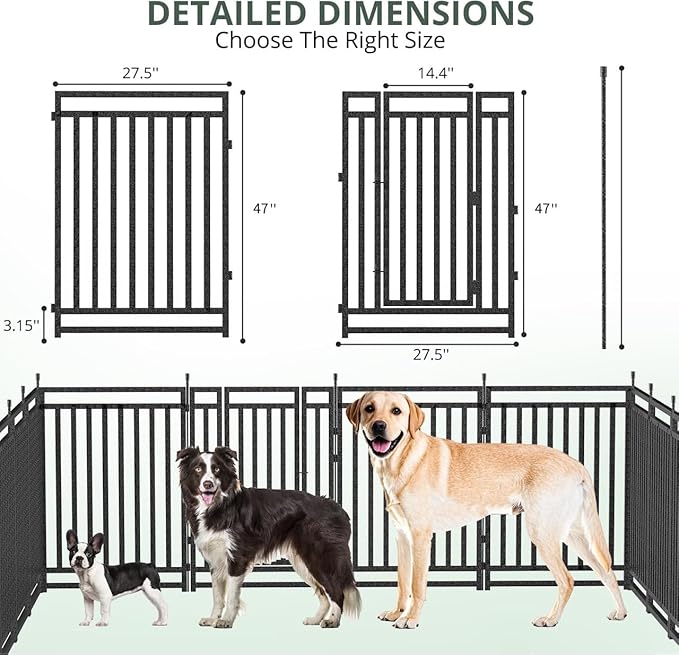 Dog Playpen Dog Fence Outdoor for Yard 47" H with 48 Panels Sturdy Portable Puppy Playpen for Indoor Outdoor RV Camping Use - Black Silver