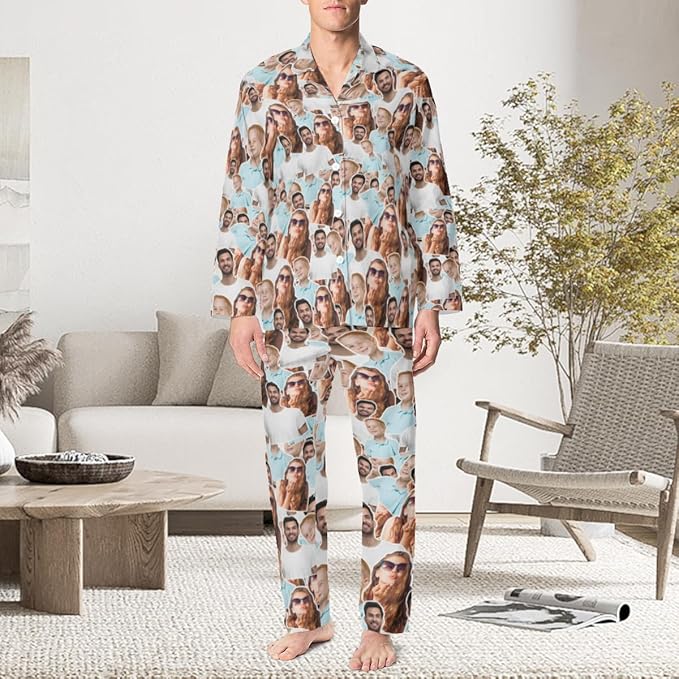 Custom Face Pajamas for Women Men,Personalized Dog Cat Pet Pajamas Set,Christmas Long Sleeve Sleepwear Pjs