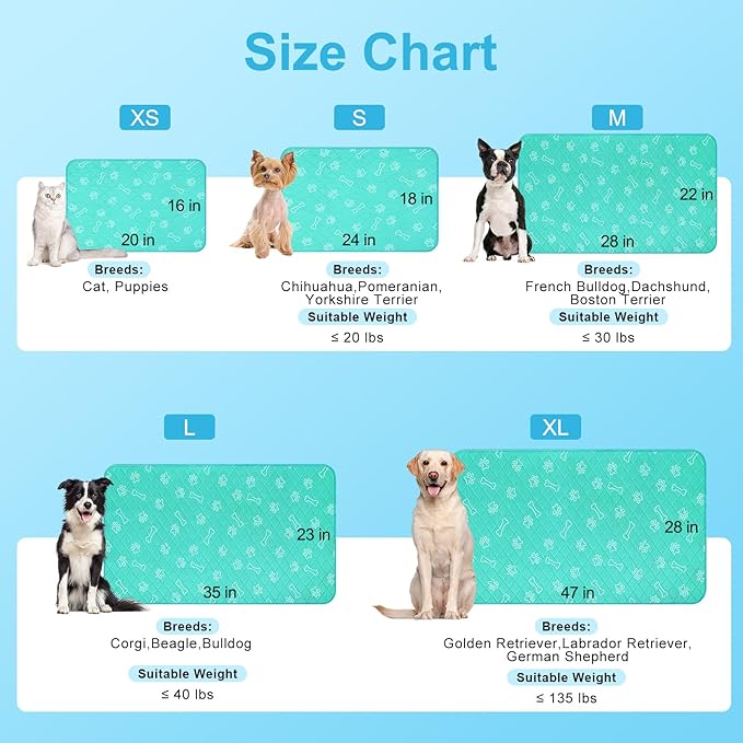 BEAUTYZOO Upgraded Dog Self Cooling Mat Ice Silk Chill Pads for Small Medium Large Dogs Q-MAX＞0.43- Summer Reusable Pet Training Pad - Absorbent Non-Slip Cool Mat for Kennels, Crates, Beds, 18" x 24"