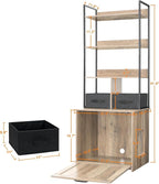 Dwanton Litter Box Enclosure with 3 Storage Shelves and 2 Drawers, 2-in-1 Hidden Cat Litter Box Enclosure Furniture with Shelf, Reversible Entrance, Washable Drawers, 61.8-Inch, Greige