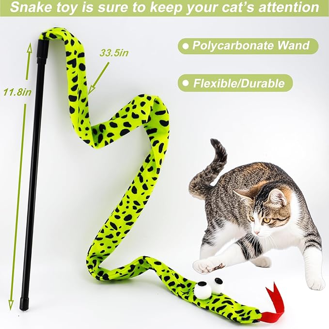 Interactive Cat Toy Wand with Catnip Mouse, Cat Teaser Wand Rainbow String for Bored Indoor Adult Cats and Kittens (5 Pack)