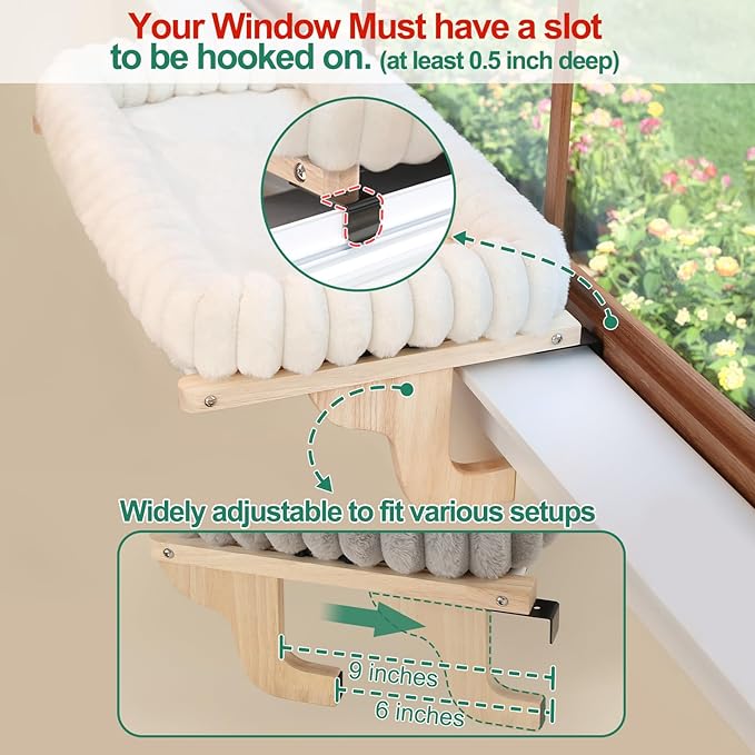 Zakkart SnugCloud Cat Window Perch with 4-Sided Bolster - Orthopedic Cat Hammock for Window Sill - Solid Hardwood & Metal Frame - Window Seat for Pets (Natural Color Wood w/Brown Bed, Large)