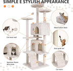 BestPet | 70" Cat Tree Tower | Beige | Sturdy, Easy to Assemble, Multi-Level Activity Center with Sisal Scratching Posts, Condos, Perches, Hanging Cat Toys, Observation Decks & Ladder