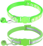 2 Pack Breakaway Cat Collars with Bells, Reflective Design and Claw Print Design, Safety Buckle, Adjustable 7.5-12.5 Inches for Kittens & Cats (Fluorescent Green)
