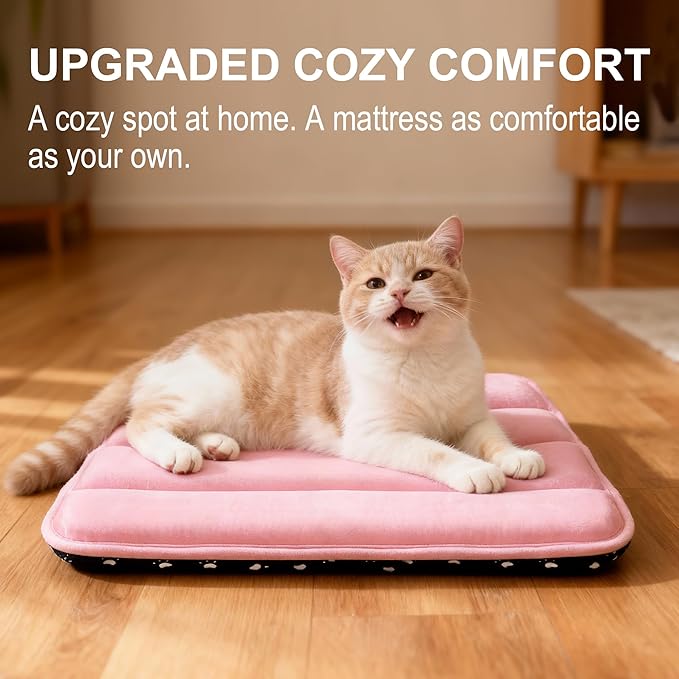Dog Crate Pad, Ultra Soft & Anti-Slip Kennel Mat, Secure Fit for Metal Crates & Dog Cages, Washable Cozy Bed for Extra Small Dogs & Cats (Pink, XS(18"*12"*1.5"))