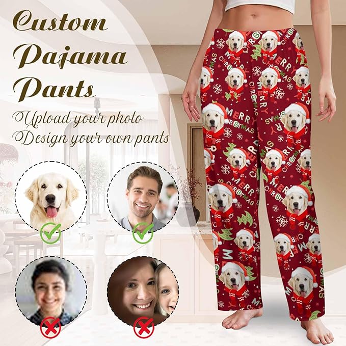Custom Couple Pajama Pants Sock with Funny Face, Personalized PJ Anniversary Birthday Women Men Pants