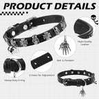 EXPAWLORER Cat Collar for Girl Boy Cats - Adjustable Leather Pet Collar with Safety Elastic Belt,Personalized Punk Accessories Buckle Collars with Bell & Durable D-Ring, Skull(Black)
