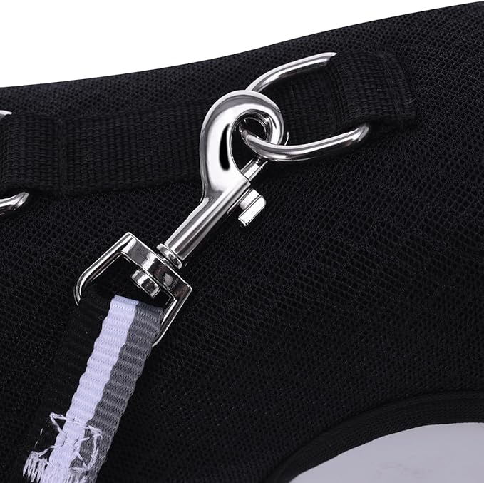Kitty Harness and Leash for Walking Escape Proof Breathable Mesh Fabric, Solid Black, X-Small, Adjustable Cat Walking Jackets, Padded Stylish Cat Vest