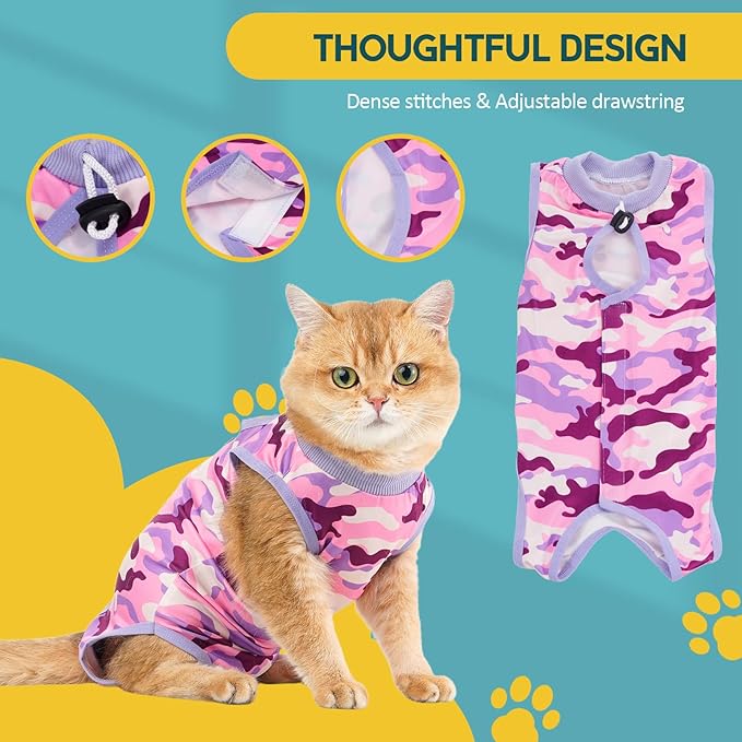 Avont Cat Recovery Suit - Kitten Onesie for Cats After Surgery, Cone of Shame Alternative Surgical Spay Suit for Female Cat, Post-Surgery or Skin Diseases Protection -Purplecamo(M)