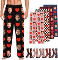 Custom Couple Pajama Pants Sock with Funny Face, Personalized PJ Anniversary Birthday Women Men Pants