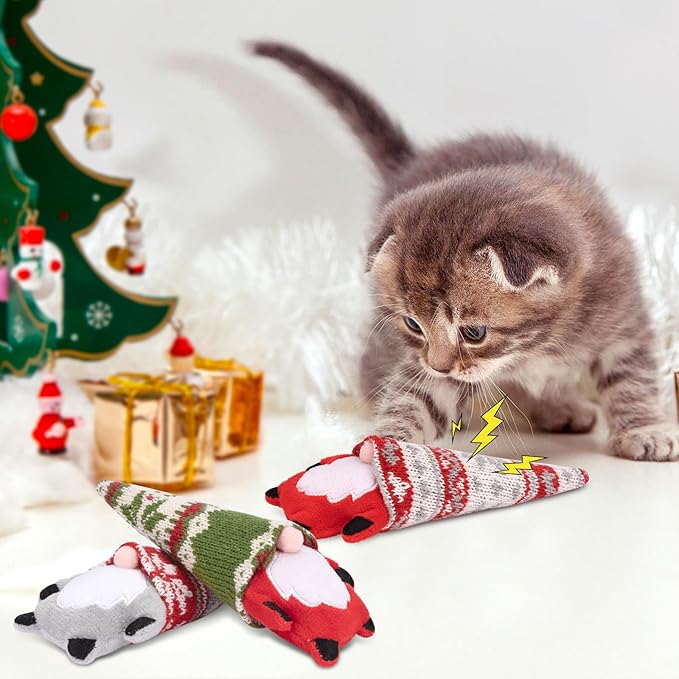Retro Shaw Christmas Cat Toys, Xmas Catnip Toys for Indoor Kitten Kitty, Safe Kitten Teeth Cleaning Toy, Interactive Cat Chew Kitty Kicker Toy Santa Claus