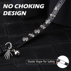 EXPAWLORER Cat Collar for Girl Boy Cats - Adjustable Leather Pet Collar with Safety Elastic Belt,Personalized Punk Accessories Buckle Collars with Bell & Durable D-Ring, Skull(Black)