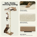 Cat Window Perch with Thick Sisal Scratching Post, Cats Hammock for Window with 3 Upgrade Suction Cups, 55" Adjustable Tall Cat Scratching Post with Large Perch, Cats Window Bed with Fluffy Cushion