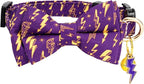 2 Pack Breakaway Cat Collar with Removable Bow Tie and Bell for Boy Girl Cats,Cute Cotton Kitten Collar with Purple Lavender and Red Flower Pattern for Female Male Cats (Lightning&Sun)