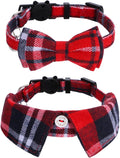 Faleela 2 Pack/Set Cat Collar with Cute Bow Tie and Bell,Breakaway Plaid Shirt Collar for Kitty Adjustable Safety