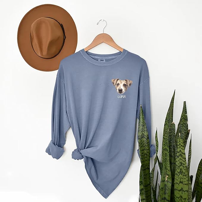 Custom Dog Photo Shirt, Cute Cat Mom Dad Gifts, Pet Lover Long Sleeve Shirts and Sweatshirts, Sentimental Memorial Personalized Gifts for Christmas, Birthday Multiple Colors