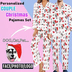 Custom Face Pajamas for Women Men,Personalized Dog Cat Pet Pajamas Set,Christmas Long Sleeve Sleepwear Pjs