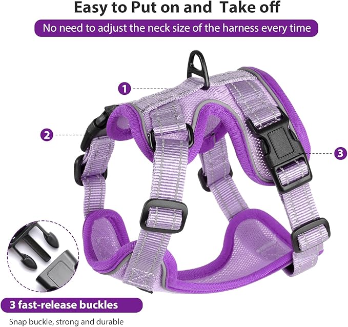 Rttochfy Cat Harness and Leash Set, Adjustable and Reflective Cat Vest, Escape Proof Kitten Harness, Easy to Put on with 3 Buckles for Cats Walking and Traveling (Purple, L)