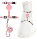 PUPTECK Adjustable Cat Harness and Leash Set Escape Proof Kitten Strap Collar for Walking Travel, Floral Pattern