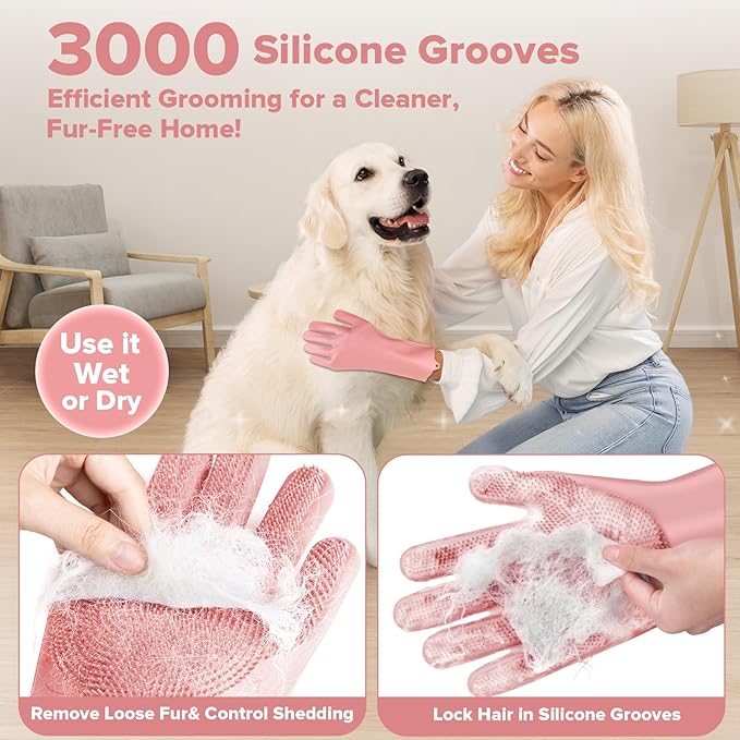 6PCS Pet Grooming Kit for Dogs,Cats and Horses | Dog Washing Gloves | Dog Bath Brush | Dog Bath Gloves | Dog Shampoo Brush | Pet Grooming Gloves | Dog Bath Supplies (Light Pink)